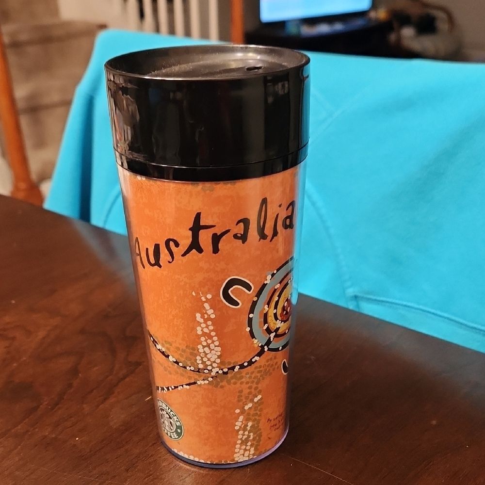 Starbucks Australia Travel Mug Black & Orange w/ Prints 12oz